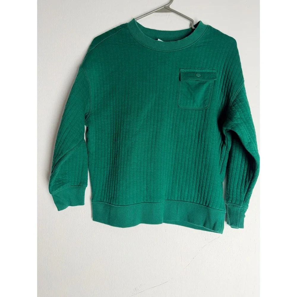 Old Navy Kid Green Quilted Oversized Sweatshirt Crewneck Pocket Pullover L 10-12